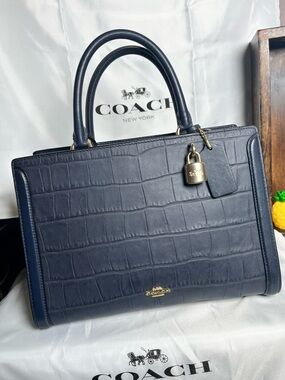 Coach Midnight Blue Croc Embossed Zoe